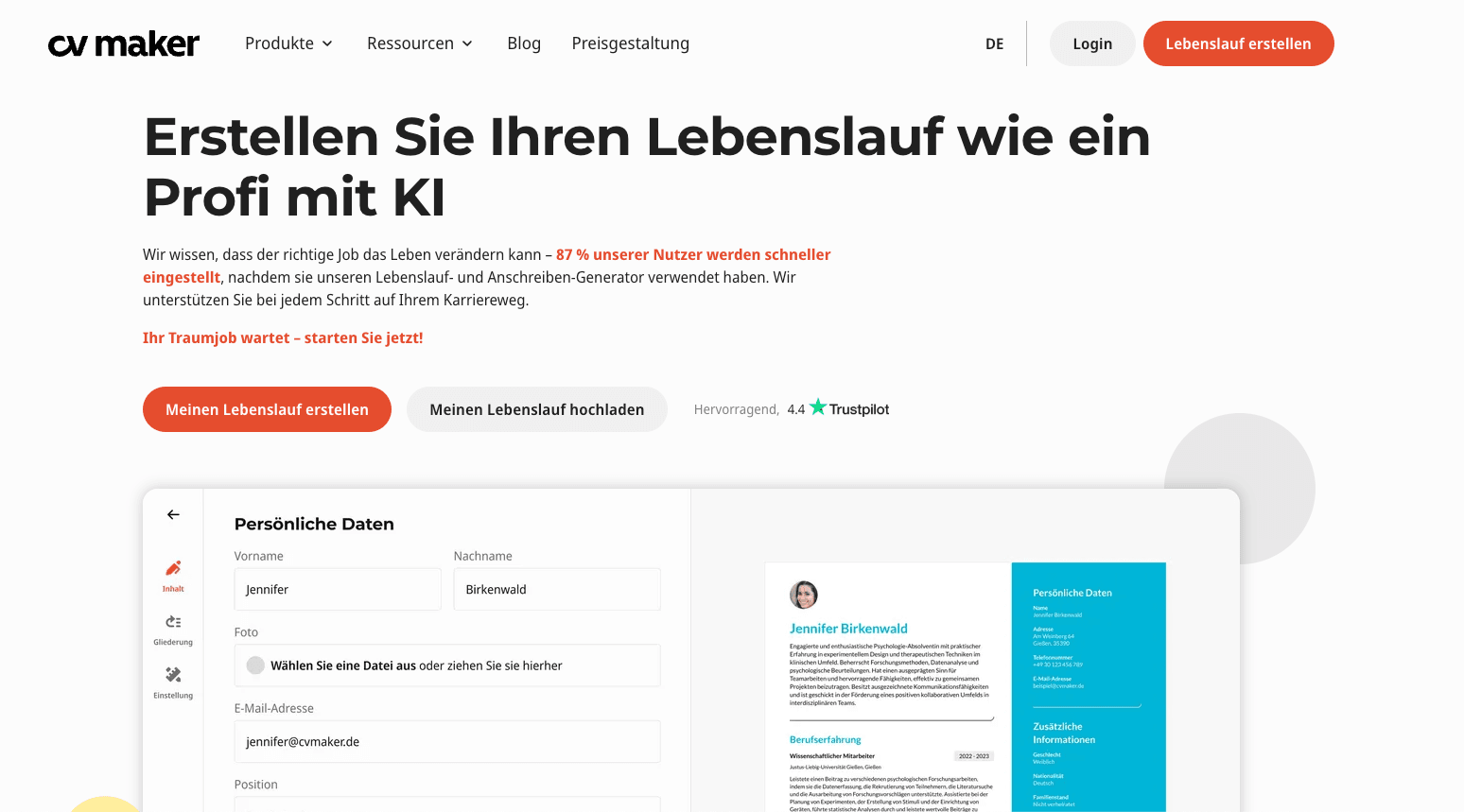 Webseite von CVMaker